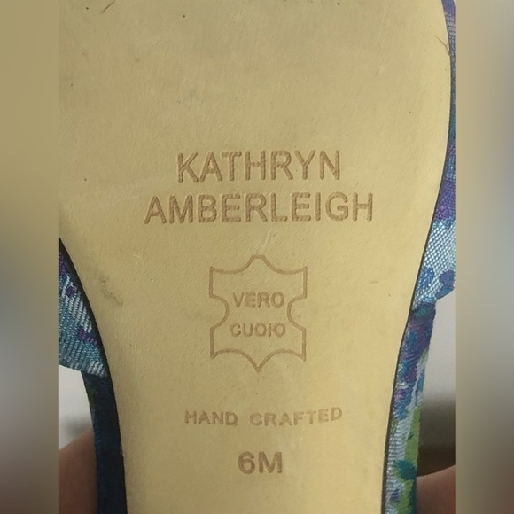 KATHRYN AMBERLEIGH HAND MADE Y2K old money classic BLUE HEELED SANDALS SIZE 6M - Picture 4 of 5